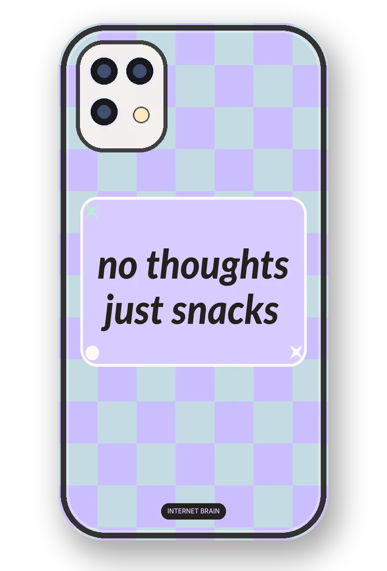 No Thoughts, Just Snacks phone case mockup