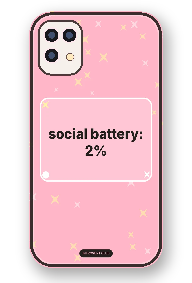 Social Battery: 2% phone case mockup